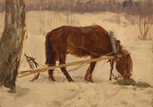 "Пейзаж с лошадкой" 1957 г. К.М. 25Х40